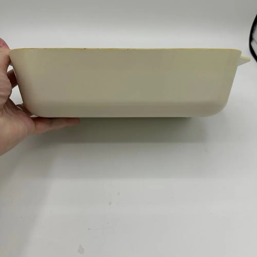 Vintage Oven Loaf Pan Bakeware Melmac Made in USA Green Flowers